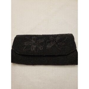 Vintage Jill Empress Beaded Envelope Clutch Purse Evening Bag Black handmade